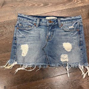 J Brand Womens Blue Denim Mini Skirt Distressed Fringe Hem Medium Wash 25